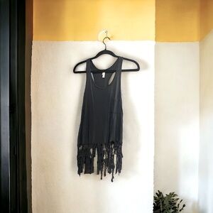 Xhilaration Chic Fringe Black Tank Top (Size M)